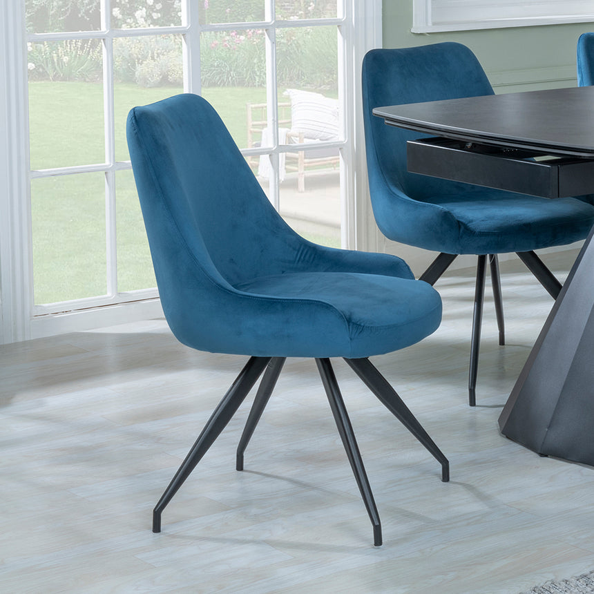 Sara Black Ceramic Extending Dining Set - Diana Velvet Fabric Swivel Dining Chair