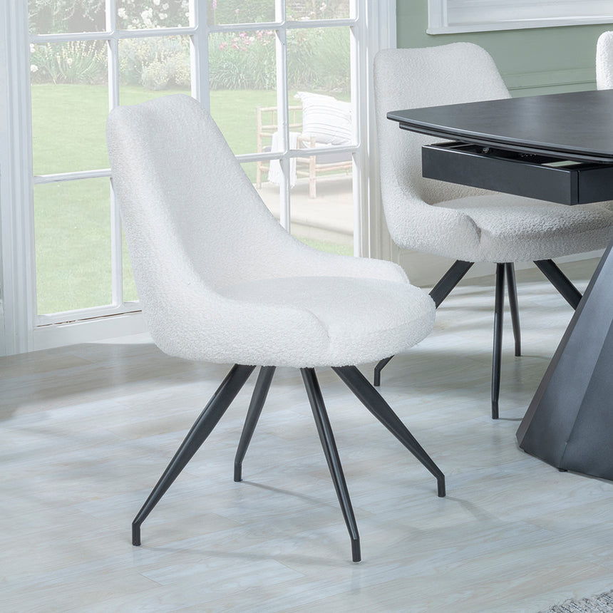 Sara Black Ceramic Extending Dining Set - Diana Velvet Fabric Swivel Dining Chair