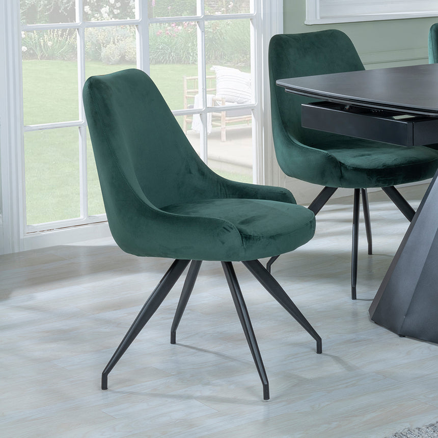 Sara Black Ceramic Extending Dining Set - Diana Velvet Fabric Swivel Dining Chair