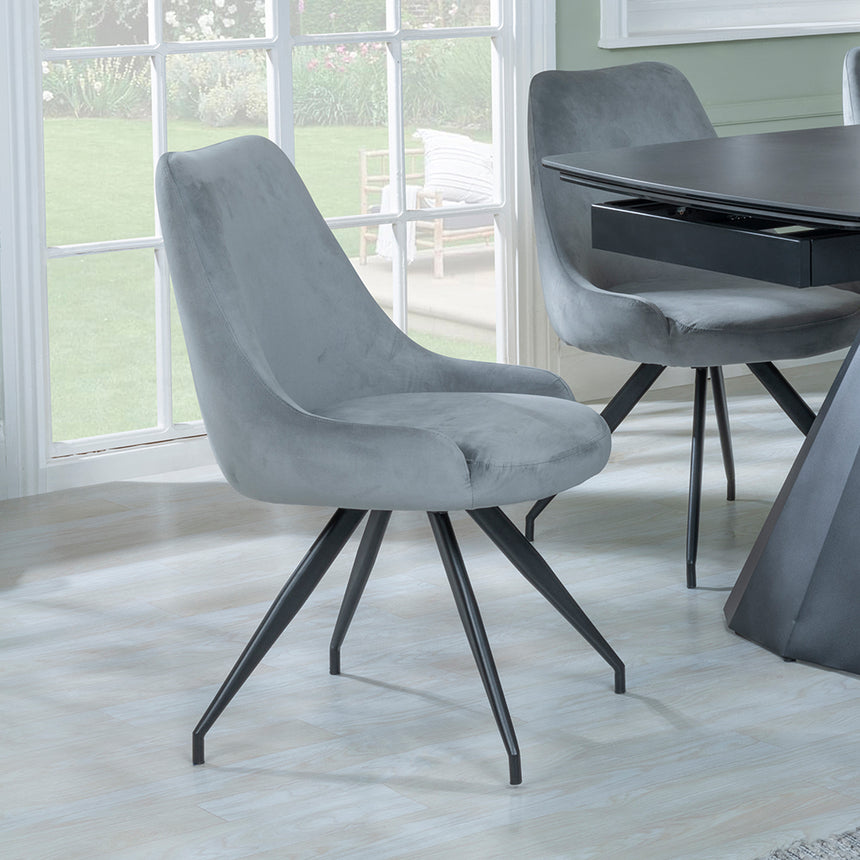 Sara Black Ceramic Extending Dining Set - Diana Velvet Fabric Swivel Dining Chair