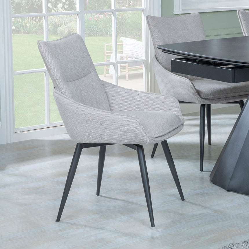 Sara Black Ceramic Extending Dining Set - Torres Fabric Swivel Dining Chair