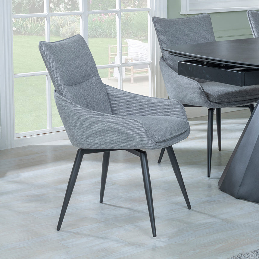 Sara Black Ceramic Extending Dining Set - Torres Fabric Swivel Dining Chair