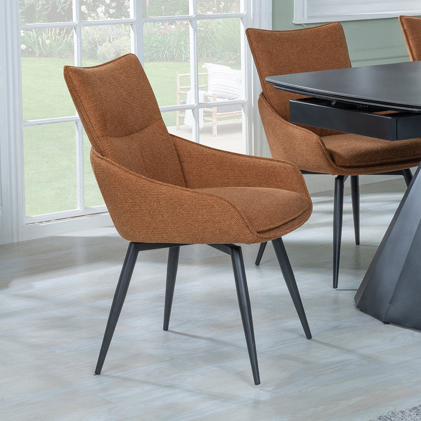 Sara Black Ceramic Extending Dining Set - Torres Fabric Swivel Dining Chair