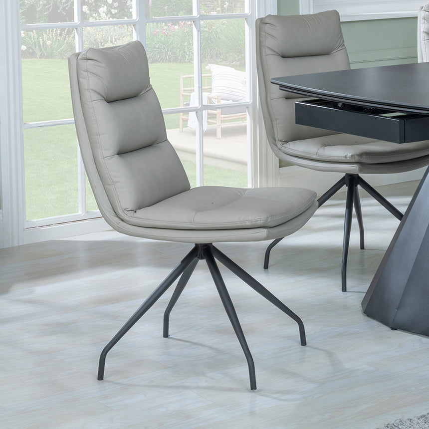 Sara Black Ceramic Extending Dining Set - Tuscany Leather Swivel Dining Chair