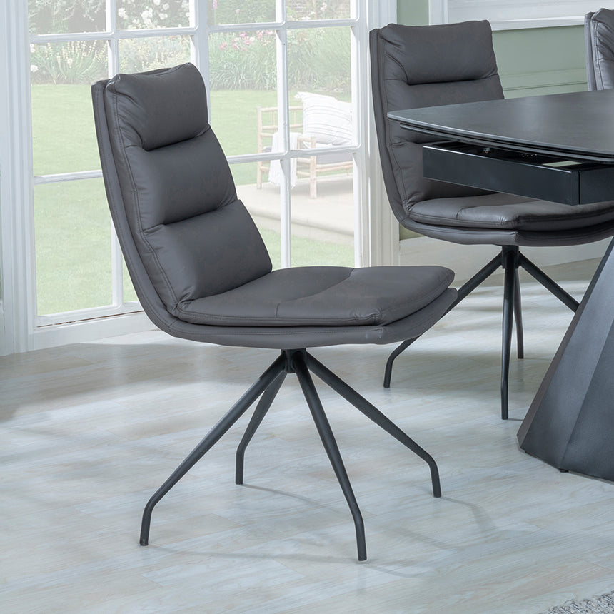 Sara Black Ceramic Extending Dining Set - Tuscany Leather Swivel Dining Chair