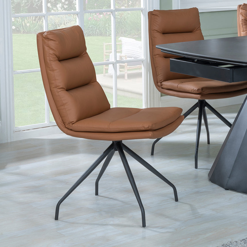 Sara Black Ceramic Extending Dining Set - Tuscany Leather Swivel Dining Chair