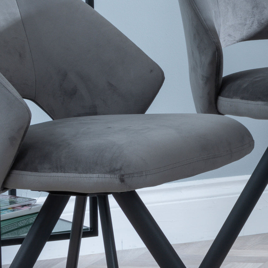Set of 2 Burano Boucle Fabric Swivel Dining Chair with Black Legs