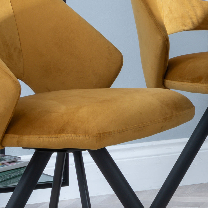 Set of 2 Burano Boucle Fabric Swivel Dining Chair with Black Legs