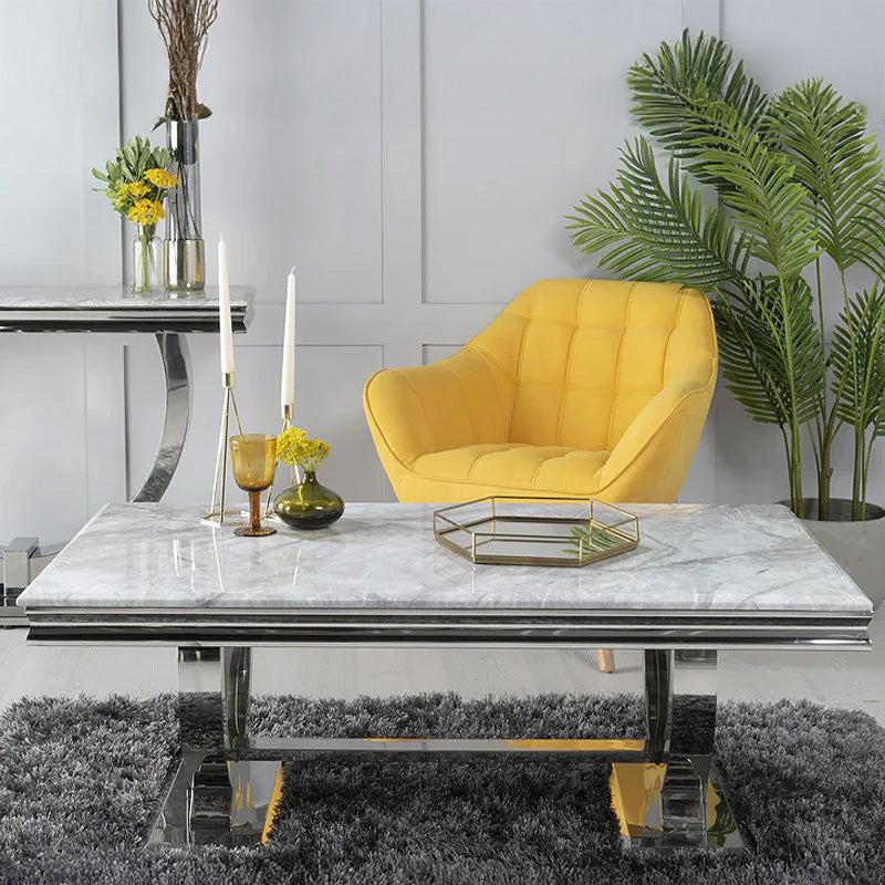 Seattle Grey Marble and Chrome Coffee Table with Ring Base