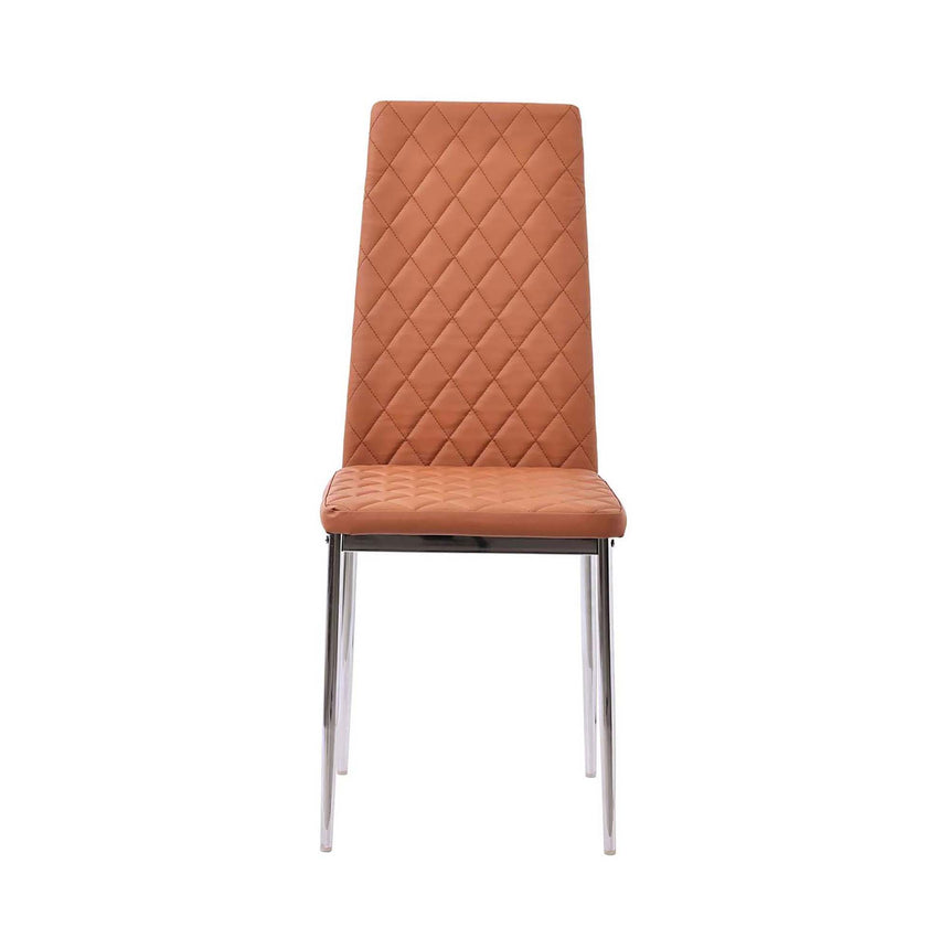 Set of 12 Novato Dining Chairs in Burnt Orange Color Faux Leather and Chrome Metal Legs