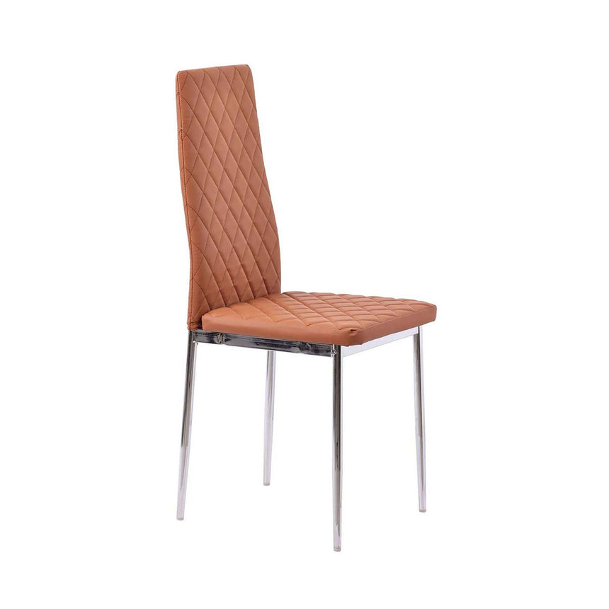 Set of 12 Novato Dining Chairs in Burnt Orange Color Faux Leather and Chrome Metal Legs