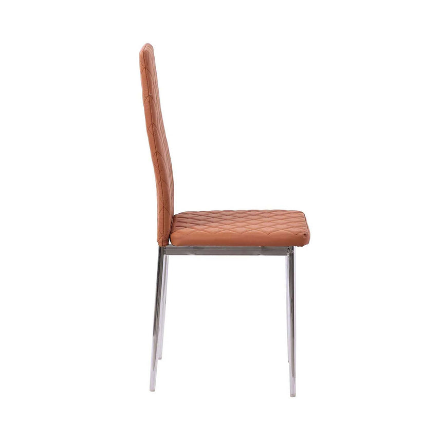 Set of 12 Novato Dining Chairs in Burnt Orange Color Faux Leather and Chrome Metal Legs