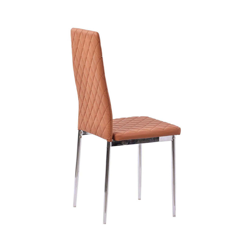 Set of 12 Novato Dining Chairs in Burnt Orange Color Faux Leather and Chrome Metal Legs