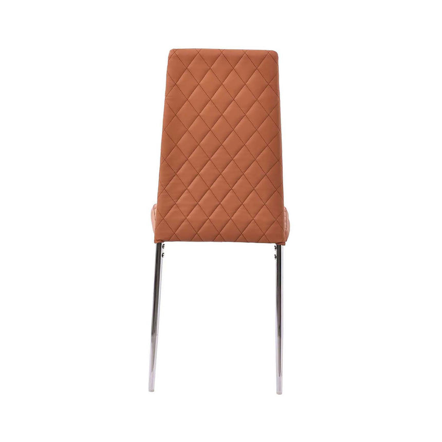 Set of 12 Novato Dining Chairs in Burnt Orange Color Faux Leather and Chrome Metal Legs