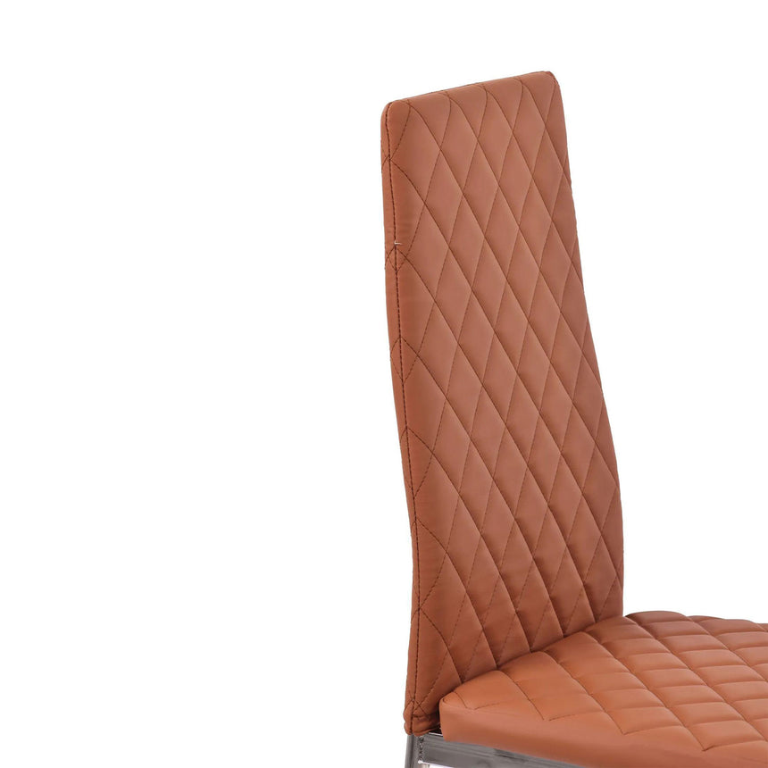 Set of 12 Novato Dining Chairs in Burnt Orange Color Faux Leather and Chrome Metal Legs