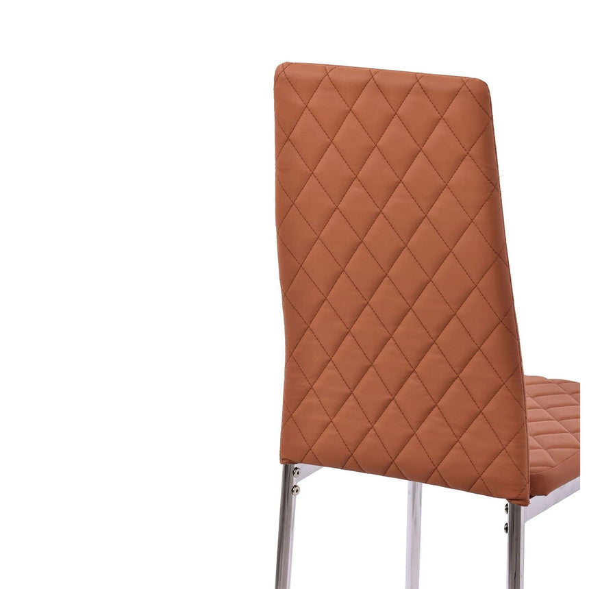 Set of 12 Novato Dining Chairs in Burnt Orange Color Faux Leather and Chrome Metal Legs