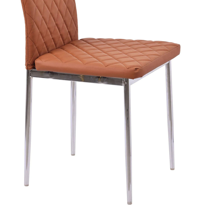 Set of 12 Novato Dining Chairs in Burnt Orange Color Faux Leather and Chrome Metal Legs
