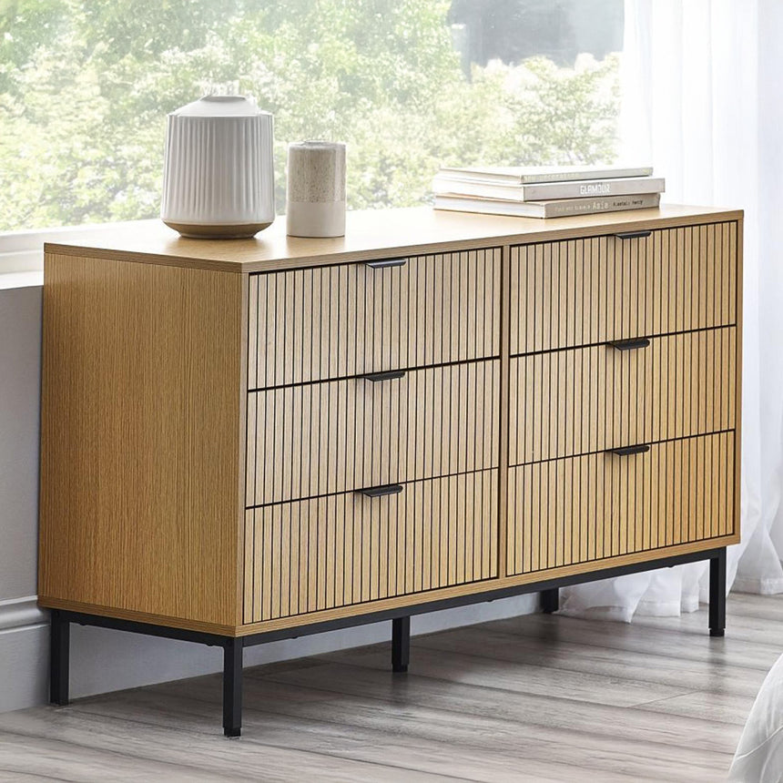 Hawaii Oak Ribbed 6 Drawer Wide Chest