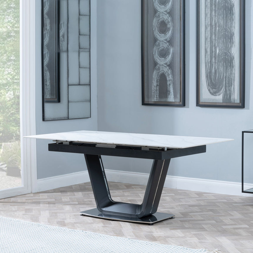 Sicily Ceramic Extending Dining Table with Black Cross Base - 140cm-180cm