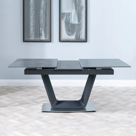 Sicily Ceramic Extending Dining Table with Black Cross Base - 140cm-180cm
