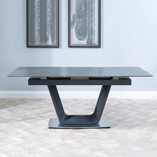 Sicily Ceramic Extending Dining Table with Black Cross Base - 140cm-180cm