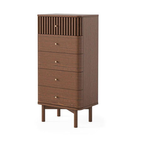 Soho Dark Oak 5 Drawer Slatted Tallboy Chest