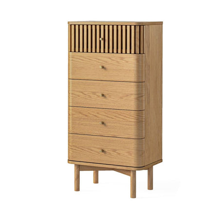 Soho Oak 5 Drawer Slatted Tallboy Chest