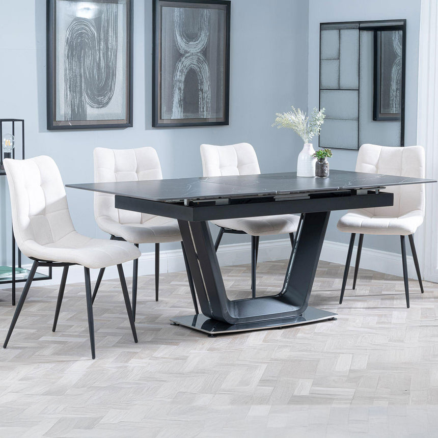 Sophia Black Ceramic Extending Dining Set - Bolzano Fabric Dining Chair