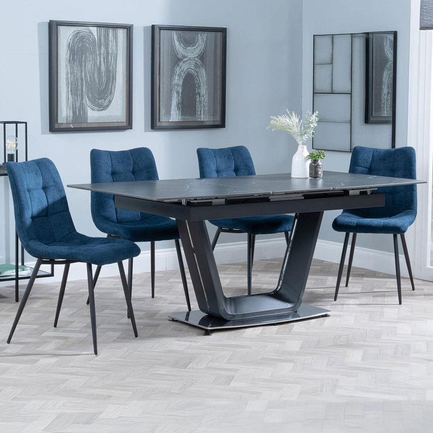 Sophia Black Ceramic Extending Dining Set - Bolzano Fabric Dining Chair