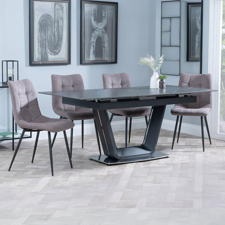 Sophia Black Ceramic Extending Dining Set - Bolzano Fabric Dining Chair