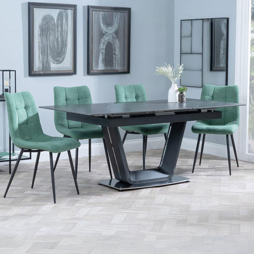 Sophia Black Ceramic Extending Dining Set - Bolzano Fabric Dining Chair