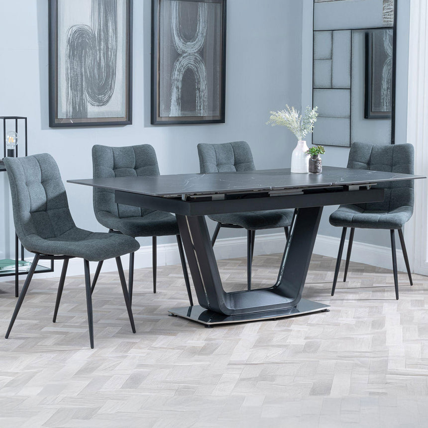 Sophia Black Ceramic Extending Dining Set - Bolzano Fabric Dining Chair
