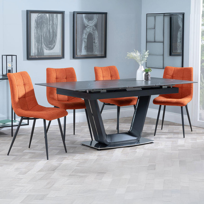 Sophia Black Ceramic Extending Dining Set - Bolzano Fabric Dining Chair