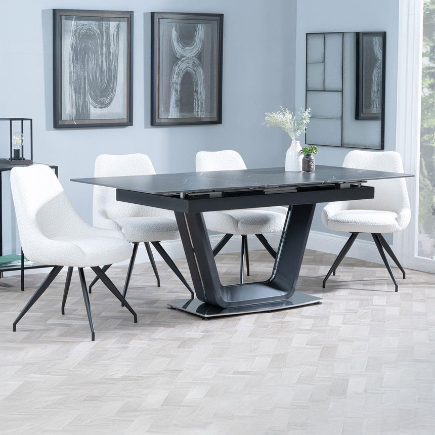Sophia Black Ceramic Extending Dining Set - Diana Velvet Fabric Swivel Dining Chair