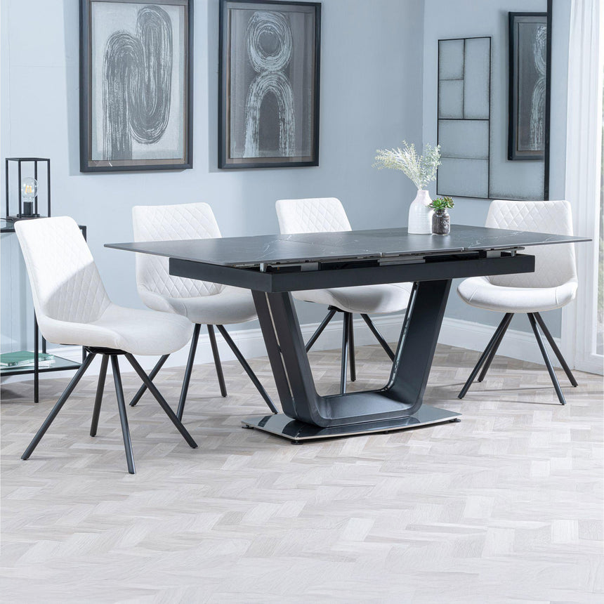 Sophia Black Ceramic Extending Dining Set - Messina Fabric Swivel Dining Chair