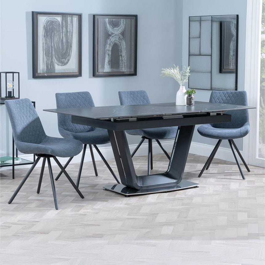 Sophia Black Ceramic Extending Dining Set - Messina Fabric Swivel Dining Chair