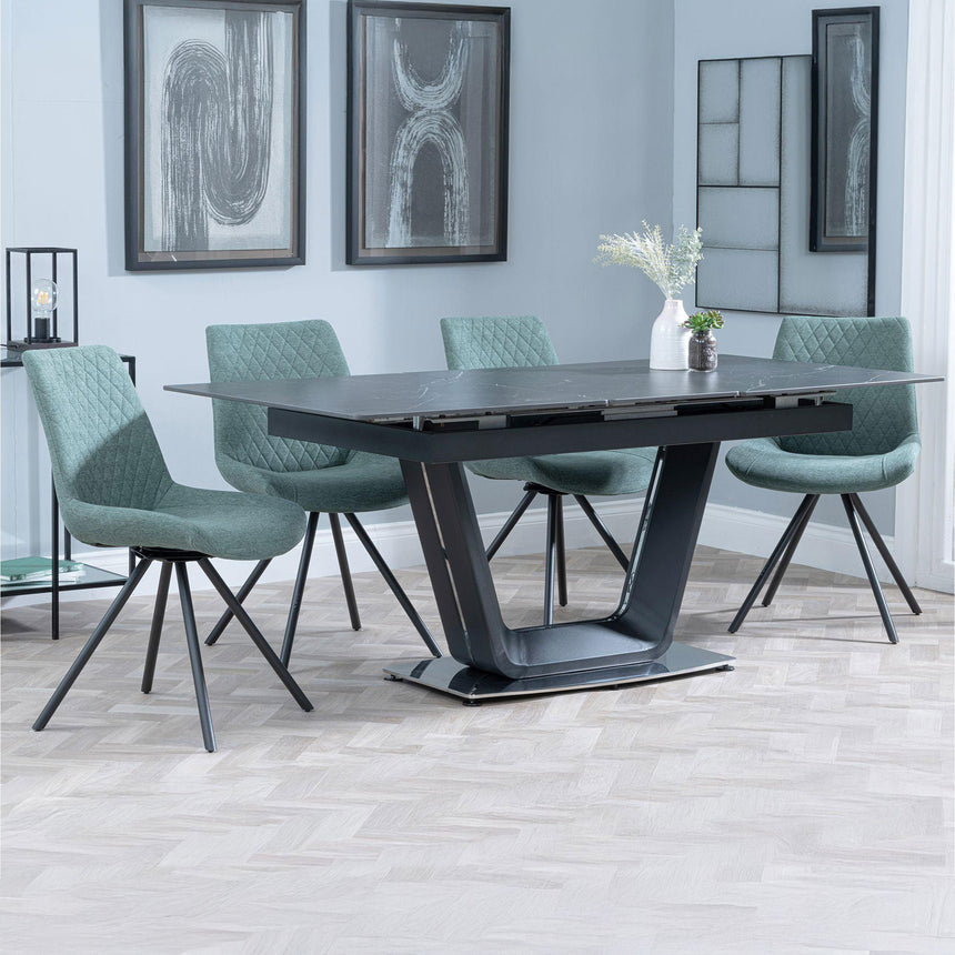 Sophia Black Ceramic Extending Dining Set - Messina Fabric Swivel Dining Chair