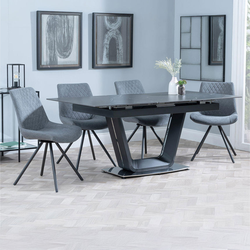 Sophia Black Ceramic Extending Dining Set - Messina Fabric Swivel Dining Chair