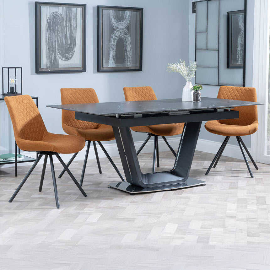 Sophia Black Ceramic Extending Dining Set - Messina Fabric Swivel Dining Chair