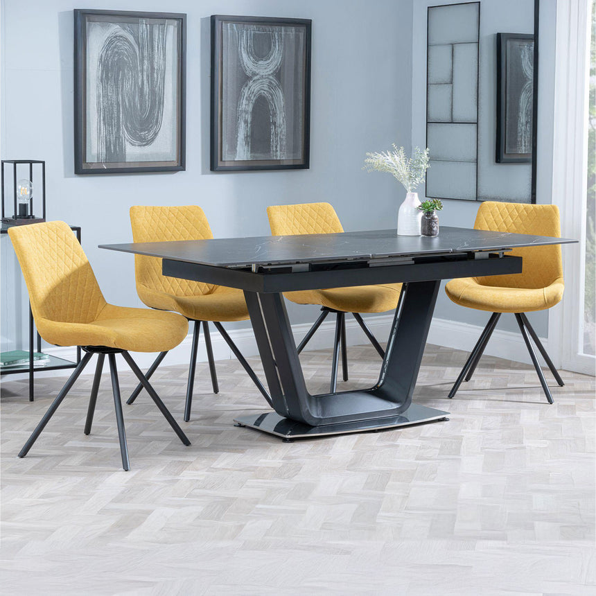 Sophia Black Ceramic Extending Dining Set - Messina Fabric Swivel Dining Chair