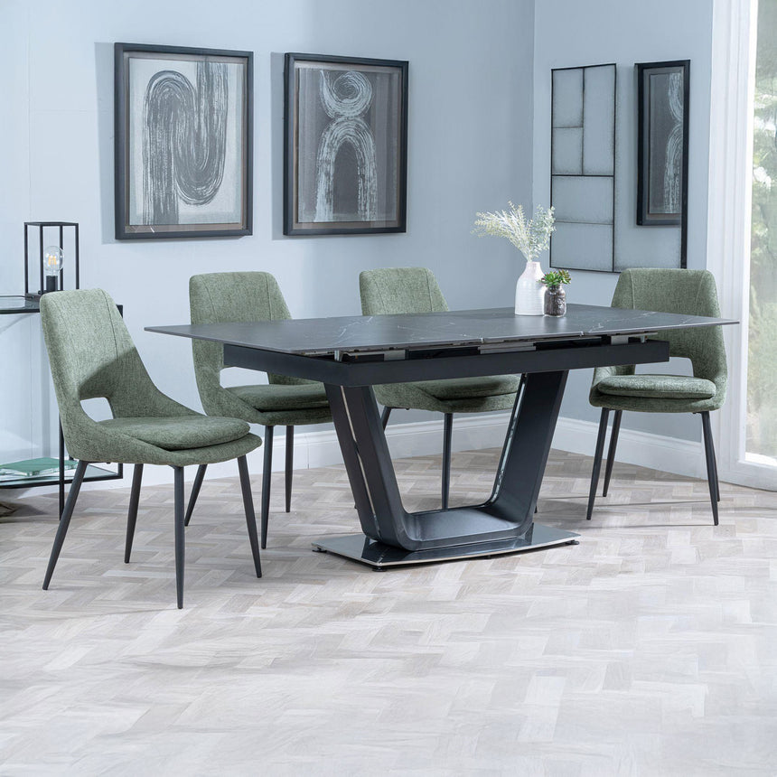 Sophia Black Ceramic Extending Dining Set - Stansbury Fabric Dining Chair