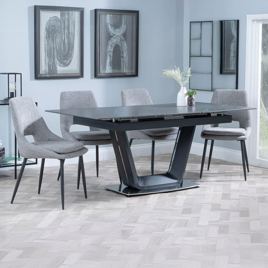 Sophia Black Ceramic Extending Dining Set - Stansbury Fabric Dining Chair