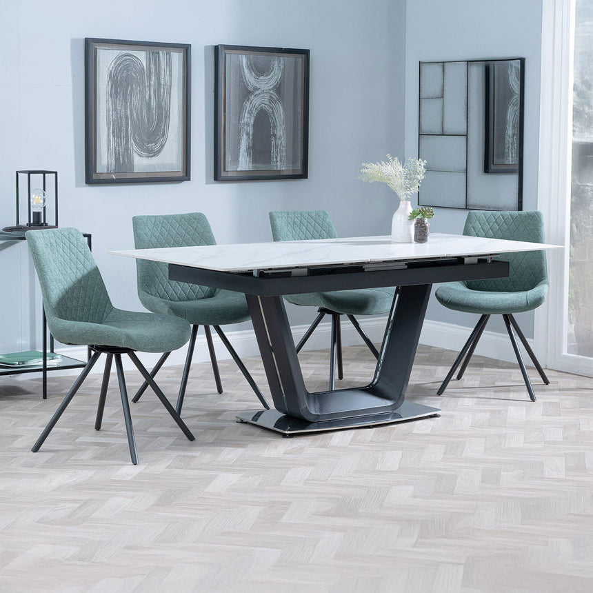 Sophia White Ceramic Extending Dining Set - Messina Fabric Swivel Dining Chair