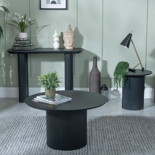 Emilia Fluted Round Coffee Table with Drum Base