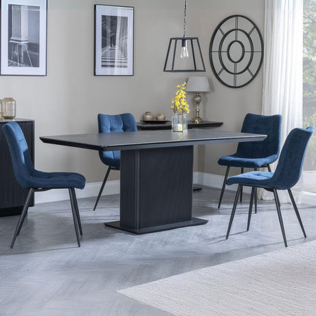 Stanmore Black Ceramic Fluted Dining Set - Bolzano Fabric Dining Chair