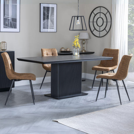 Stanmore Black Ceramic Fluted Dining Set - Bolzano Fabric Dining Chair