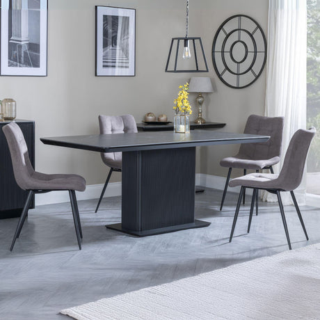 Stanmore Black Ceramic Fluted Dining Set - Bolzano Fabric Dining Chair