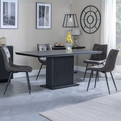 Stanmore Black Ceramic Fluted Dining Set - Bolzano Fabric Dining Chair