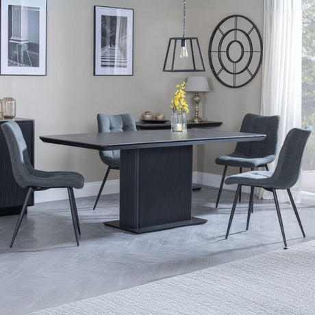 Stanmore Black Ceramic Fluted Dining Set - Bolzano Fabric Dining Chair