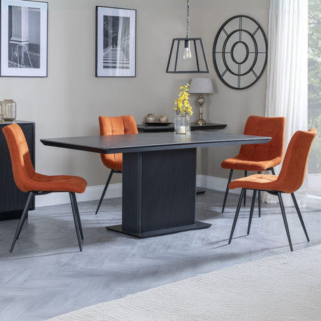 Stanmore Black Ceramic Fluted Dining Set - Bolzano Fabric Dining Chair